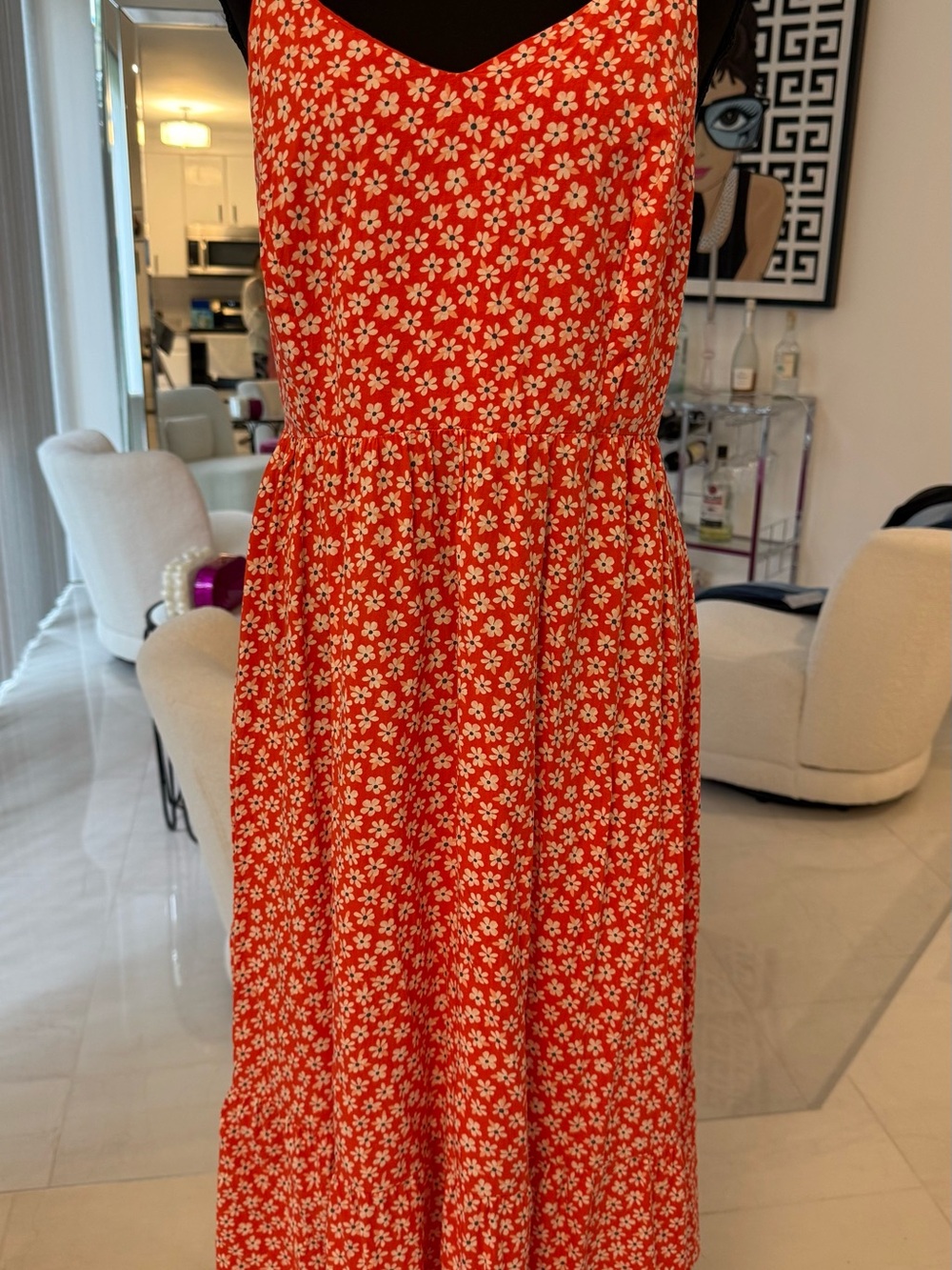 Red Floral Fit And Flare Cami Mini Dress